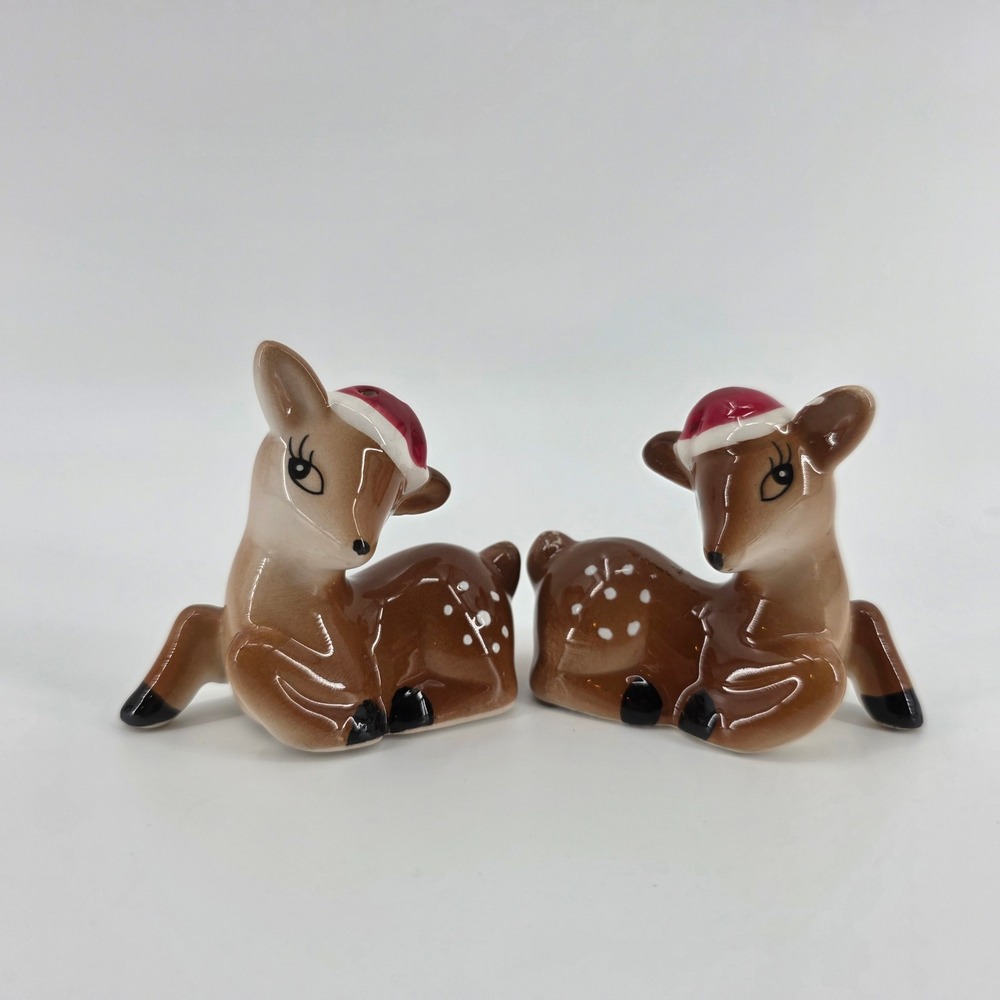 Cracker Barrel Ceramic Reindeer Salt Pepper Shakers Christmas Holiday 2.5'' tall